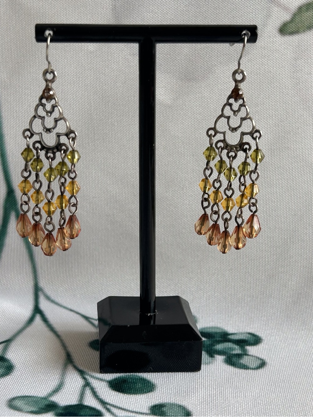 Filigree Cascade Bead Dangle Earrings - Amber Tones
